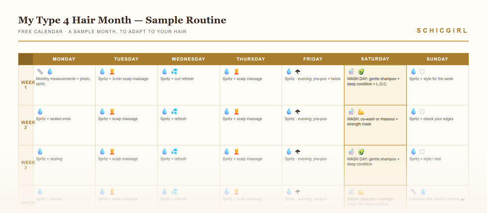 Aperçu du calendrier routine offert