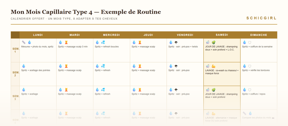 Aperçu du calendrier routine offert
